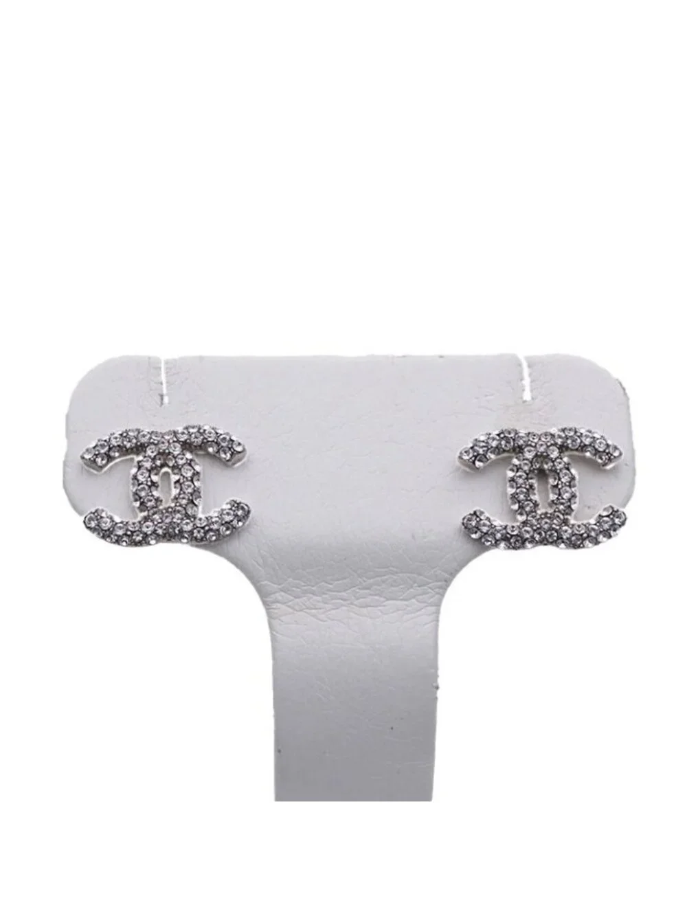 Chanel Earrings Rhinestone CC Logo Silver Small